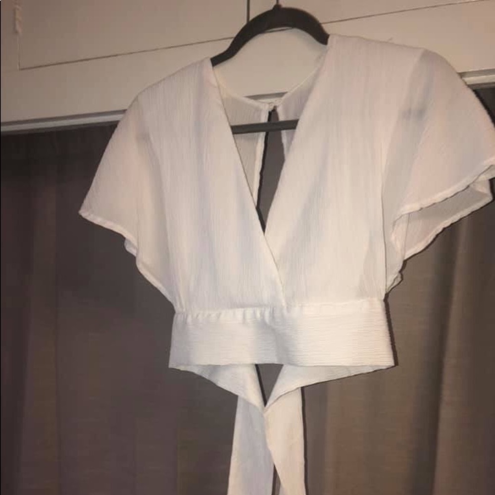 White tie-back crop top